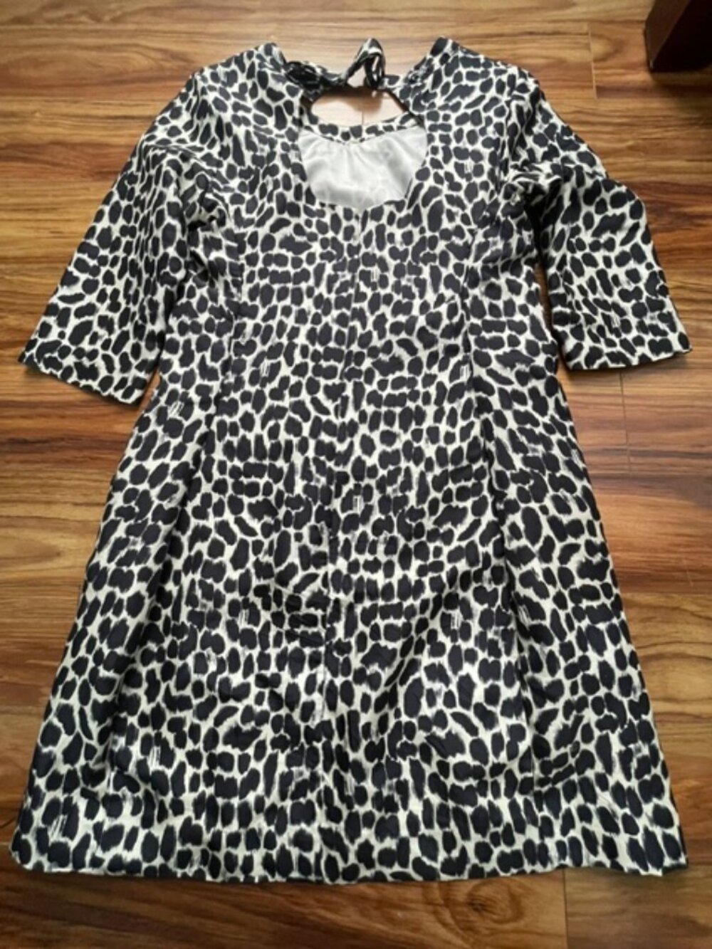 Kate Spade Women's Leopard Print 3/4 Sleeve Silk Mini Dress, Black, Size 14 - Picture 3 of 10
